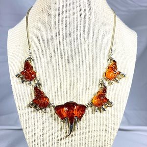 Rare Baltic Amber and Sterling Silver Elephant Necklace.